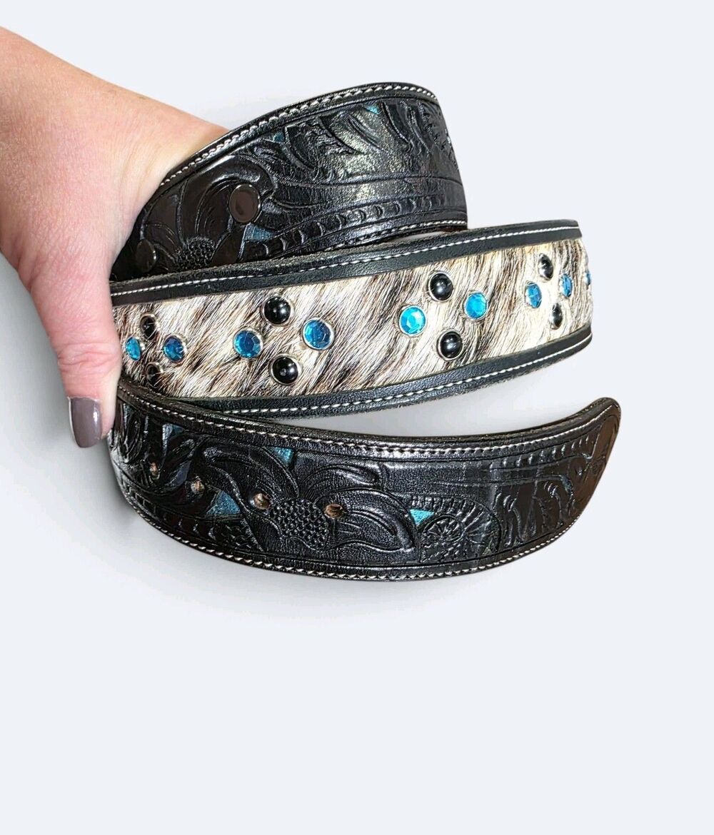 Monty Reedy Custom Western Tooled Leather Belt Strap No Buckle Cowhide Sz 34